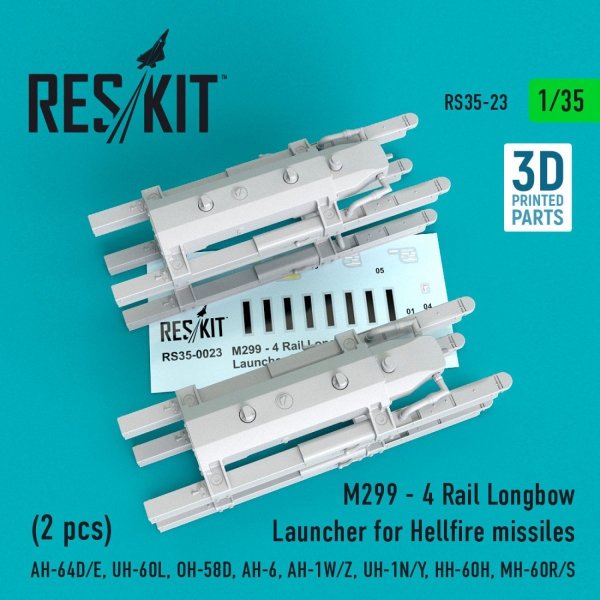 RESKIT RS35-0023 M299 - 4 RAIL LONGBOW LAUNCHER FOR HELLFIRE MISSILES (2 PCS) 1/35