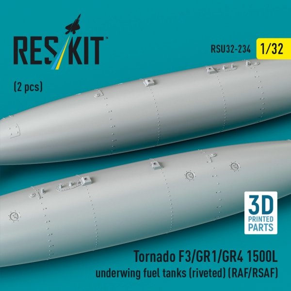 RESKIT RSU32-0234 Tornado F3/GR1/GR4 1500L underwing fuel tanks (riveted) (RAF/RSAF) (2 pcs) (3D Printed) (1/32)