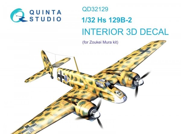 Quinta Studio QD32129 Hs 129B-2 3D-Printed &amp; coloured Interior on decal paper ( Zoukei-Mura ) 1/32