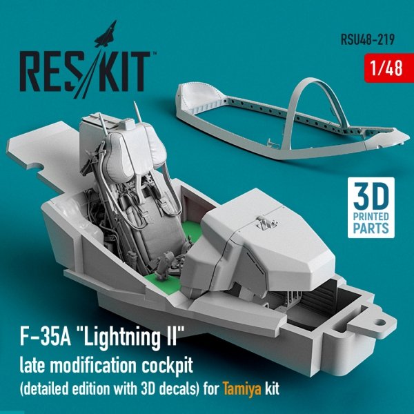RESKIT RSU48-0219 F-35A &quot;LIGHTNING II&quot; COCKPIT (DETAILED EDITION WITH 3D DECALS) FOR TAMIYA KIT (3D PRINTED) 1/48
