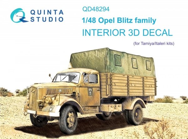 Quinta Studio QD48294 Opel Blitz family 3D-Printed &amp; coloured Interior on decal paper (Tamiya/Italeri) 1/48