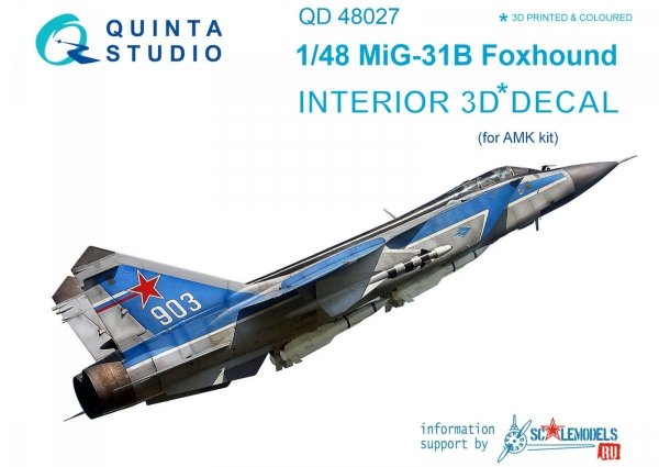 Quinta Studio QD48027 MiG-31B 3D-Printed &amp; coloured Interior on decal paper (for AMK kit) 1/48