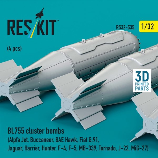 RESKIT RS32-0535 GBU-10 BL755 cluster bombs (4 pcs) (3D Printed) 1/32