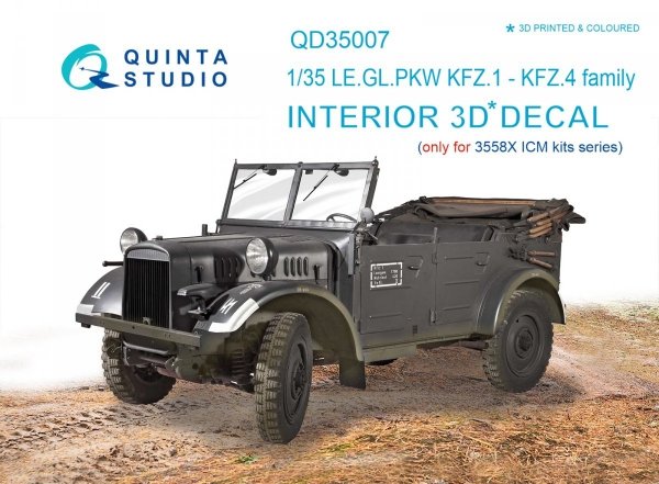 Quinta Studio QD35007 KFZ 1-4 3D-Printed &amp; coloured Interior on decal paper (for ICM kits) 1/35