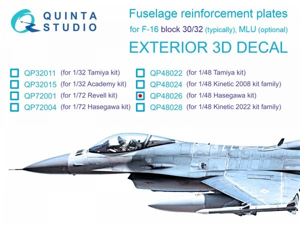 Quinta Studio QP48026 F-16 block 30/32 reinforcement plates (Hasegawa) 1/48