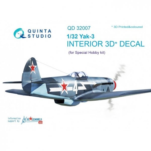 Quinta Studio QD32007 Yak-3 3D-Printed &amp; coloured Interior on decal paper (for Special Hobby kit) 1/32
