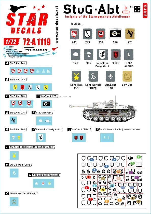 Star Decals 72-A1119 StuG-Abt #4 Generic insignia and unit markings for the Sturmgeschûtz units 1/72