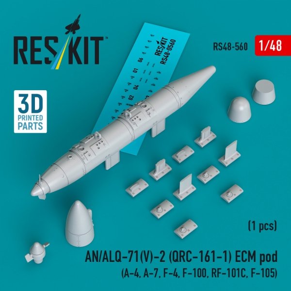 RESKIT RS48-0560 AN/ALQ-71(V)-2 (QRC-161-1) ECM pod (1pcs) (3D Printed) 1/48