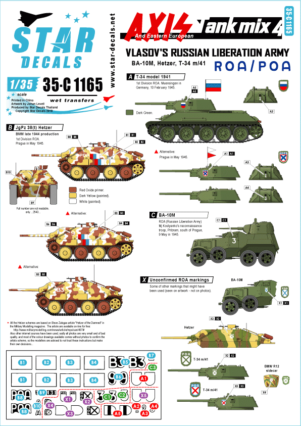 Star Decals 35-C1165 Axis Tank Mix # 4 1/35