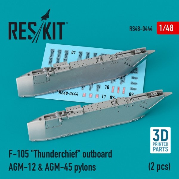 RESKIT RS48-0444 F-105 &quot;THUNDERCHIEF&quot; OUTBOARD AGM-12 &amp; AGM-45 PYLONS (2 PCS) (3D PRINTED) 1/48