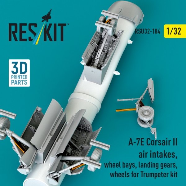 RESKIT RSU32-0184 A-7E Corsair II air intakes, wheel bays, landing gears, wheels for Trumpeter kit (3D Printed) (1/32)