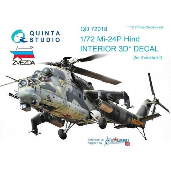 Quinta Studio QD72018 Mi-24P 3D-Printed &amp; coloured Interior on decal paper (for Zvezda kit) 1/72
