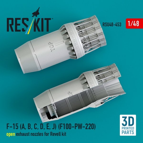 RESKIT RSU48-0453 F-15 (A, B, C, D, E, J) (F100-PW-220) open exhaust nozzles for Revell kit (3D Printed) (1/48)