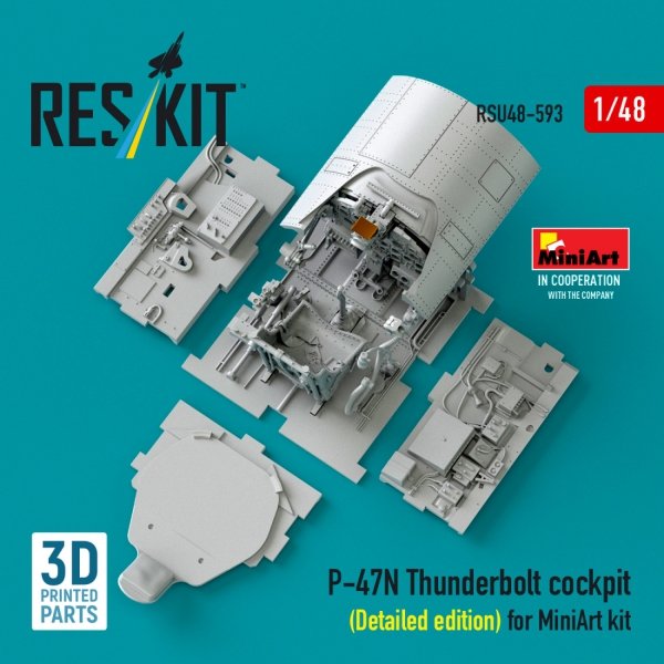 RESKIT RSU48-0593 P-47N Thunderbolt cockpit (Detailed edition) for MiniArt kit (3D Printed) (1/48)