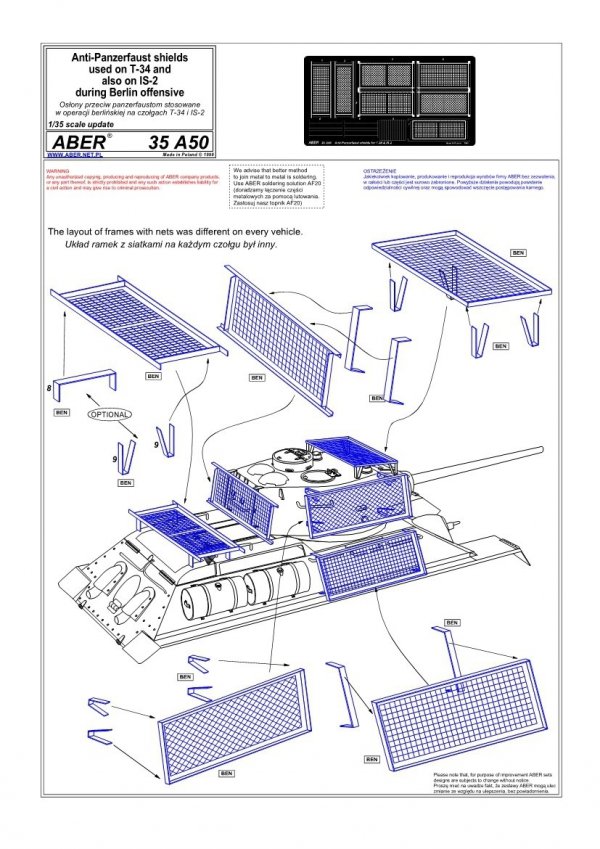 Aber 35A050 Osłony przeciw panzerfaustom do T-34 i IS-2 (1:35)