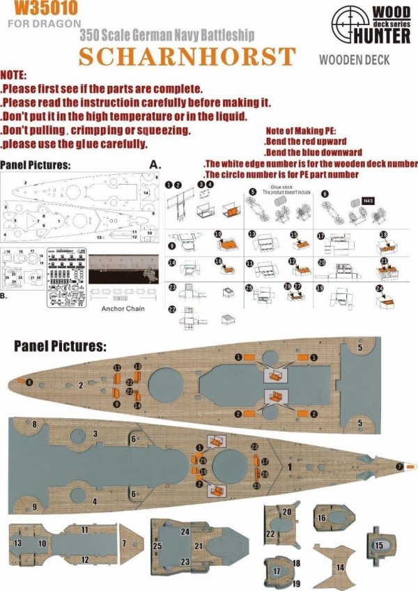 Wood Hunter W35010 Wood Deck Scharnhorst for Dragon 1/350