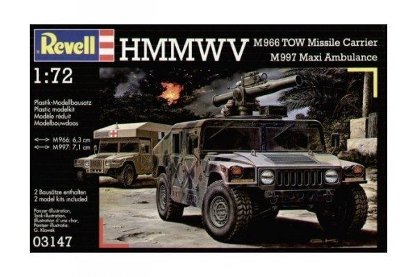 Revell 03147 HMMWV M966 TOW Missile Carrier&amp;M997 Maxi Ambulance (1:72)