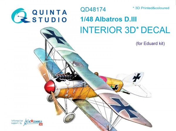 Quinta Studio QD48174 Albatros D.III 3D-Printed &amp; coloured Interior on decal paper (for Eduard kit) 1/48