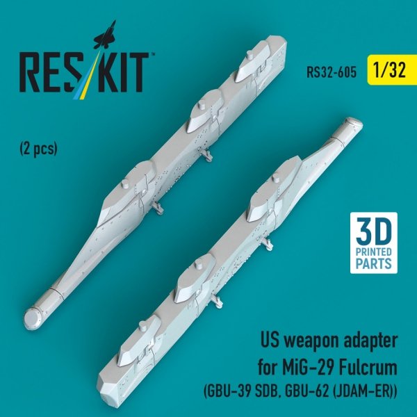RESKIT RS32-0605 US weapon adapter for MiG-29 Fulcrum (2 pcs) (GBU-39 SDB, GBU-62 (JDAM-ER)) (3D Printed) (1/32)
