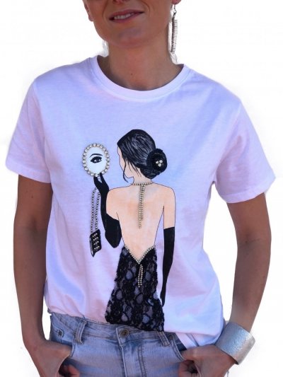 T-shirt donna - Con strass e pizzo - Lady