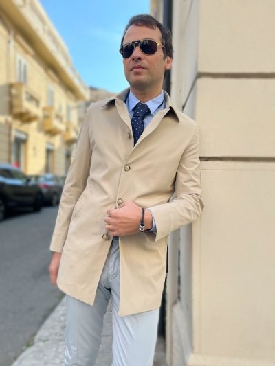 Płaszcz męski - Trench - Beżowy - Paul Miranda - Made in Italy