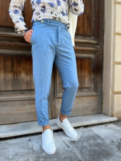 Spodnie męskie – Wysoki stan - cropped – kolor błękitny - Active