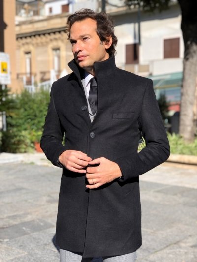  Płaszcz męski - Kołnierzyk Koreański - Slim - Made in Italy