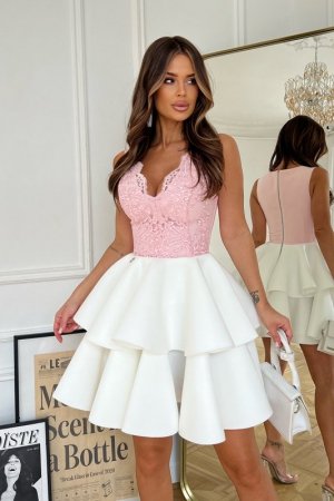 Vestito corto a palloncino - Bianco - Anna