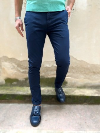 Niebieskie spodnie męskie -  Slim - Made in Italy