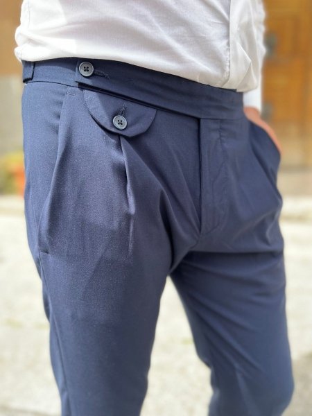 Pantaloni uomo slim, blu con pinces  - Paul Miranda - Gogolfun.it