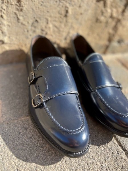 Męskie buty skórzane - ciemno niebieskie - Monki - Made in Italy - Gogolfun.pl
