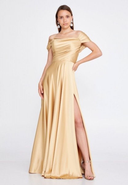 Vestito elegante, oro - In raso - Con spacco - Vestiti eleganti . Vestiti lunghi - Cerimonia gogolfun.it