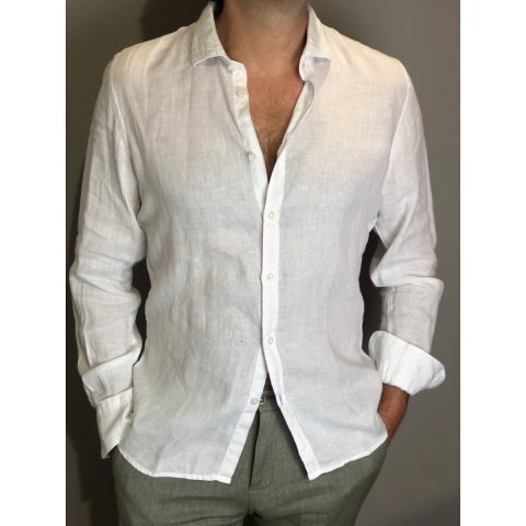 Camicia di lino bianca - Collo classico - Key Jey - Camicie di lino - Gogolfun.it