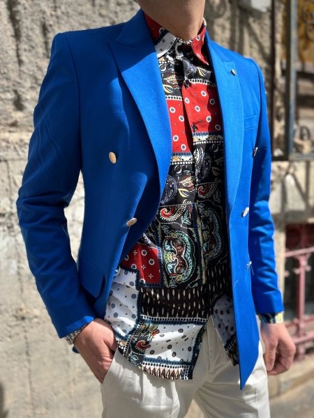 Giacca uomo blu elettrico, doppiopetto - Abbigliamento online - Gogolfun.it