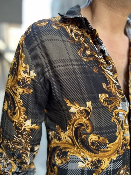 Koszula męska, ozdobny barokowy wzór w kolorze złotym – Made in Italy - Odzież męska - Gogolfun.pl
