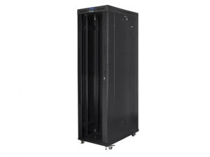 Szafa instalacyjna Rack stojąca 19&quot; 47U 800x1200 czarna drzwi szklane LCD Lanberg (flat pack)