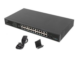 Switch niezarządzalny Lanberg 24x 100Mb PoE+/2x Combo Rack 19&quot; Gigabit Ethernet 360W