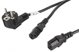 Kabel zasilający Y Lanberg CEE 7/7 -&gt; 2x IEC 320 C13 (2 zasilacze) 1,8m czarny