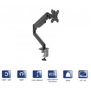 Uchwyt biurkowy do monitora Akyga AK-MB-05 regulowane ramię gazowe 10kg VESA 75x75mm / 100x100mm 15-32&quot;