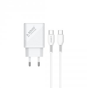 Ładowarka sieciowa Savio LA-05 USB Quick Charge Power Delivery 3.0 18W, 1xUSB Type C, 1xUSB, kabel 1m, biała
