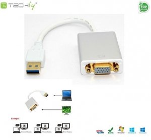 Adapter Techly USB3-SVGA USB 3.0 na VGA 1080p, biały 0,2m IDATA
