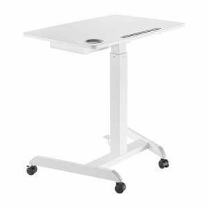 Biurko, stolik do laptopa Maclean MC-903W regulacja wysokości, z szufladą, białe, do pracy stojąco siedzącej, max wys 113cm - 8kg max