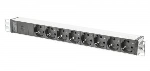 Listwa zasilająca DIGITUS PDU 19&quot; RACK 8xSchuko kabel 2m 1xC14 16A wł./wył. zabezpieczenie aluminiowa