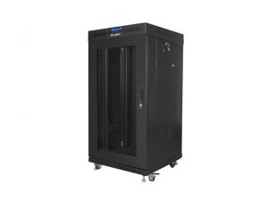 Szafa instalacyjna Rack stojąca 19&quot; 22U 600x600 czarna drzwi perforowane LCD Lanberg (flat pack)