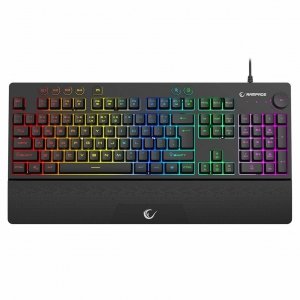 Klawiatura przewodowa Rampage KB-GX65 gamingowa z podstawką Simula RGB Makro czarna