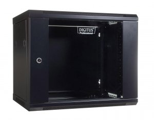 Szafa wisząca jednosekcyjna DIGITUS 19&quot; 9U 501/600/450mm drzwi szklane czarna (RAL 9004) niezmontowana