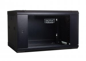 Szafa wisząca jednosekcyjna DIGITUS 19&quot; 6U 368/600/450mm drzwi szklane czarna (RAL 9004) niezmontowana