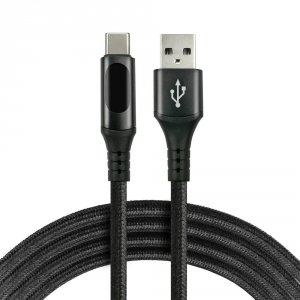 Kabel USB -&gt; USB-C everActive CBB-1CBL 1m 3A wbudowany wyświetlacz czarny