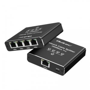 Switch niezarządzalny Qoltec mini rozdzielacz splitter 1x4 port RJ45 | 1000Mb/s | USB-C | Aluminium