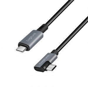 Kabel USB 2.0 LogiLink CU0182 USB-C - USB-C, M/M, kątowy, czarno/szary, 1m